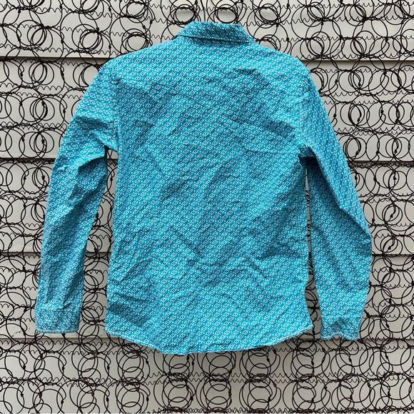 Panhandle Slim Roughstock teal southwestern embroidered sleeve pearl snap shirt - Picture 3 of 5